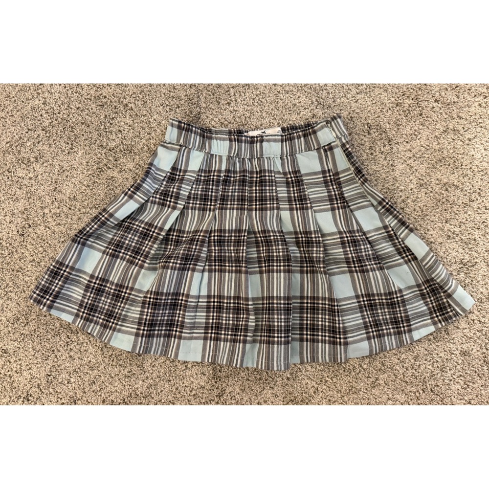 Hollister Blue Brown Plaid Pleated Mini Skirt Ultra High Rise XS Preppy School